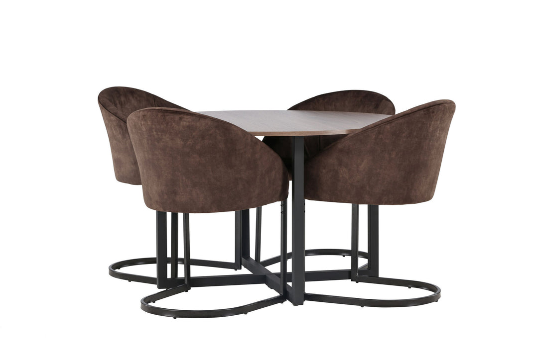 Venture Home Durango Dining Table - Black / Walnut MDF +Evening Dining Chair - Matte brown / Brown Fabric _4