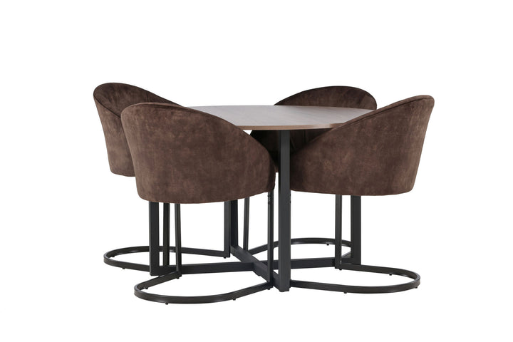 Venture Home Durango Dining Table - Black / Walnut MDF +Evening Dining Chair - Matte brown / Brown Fabric _4