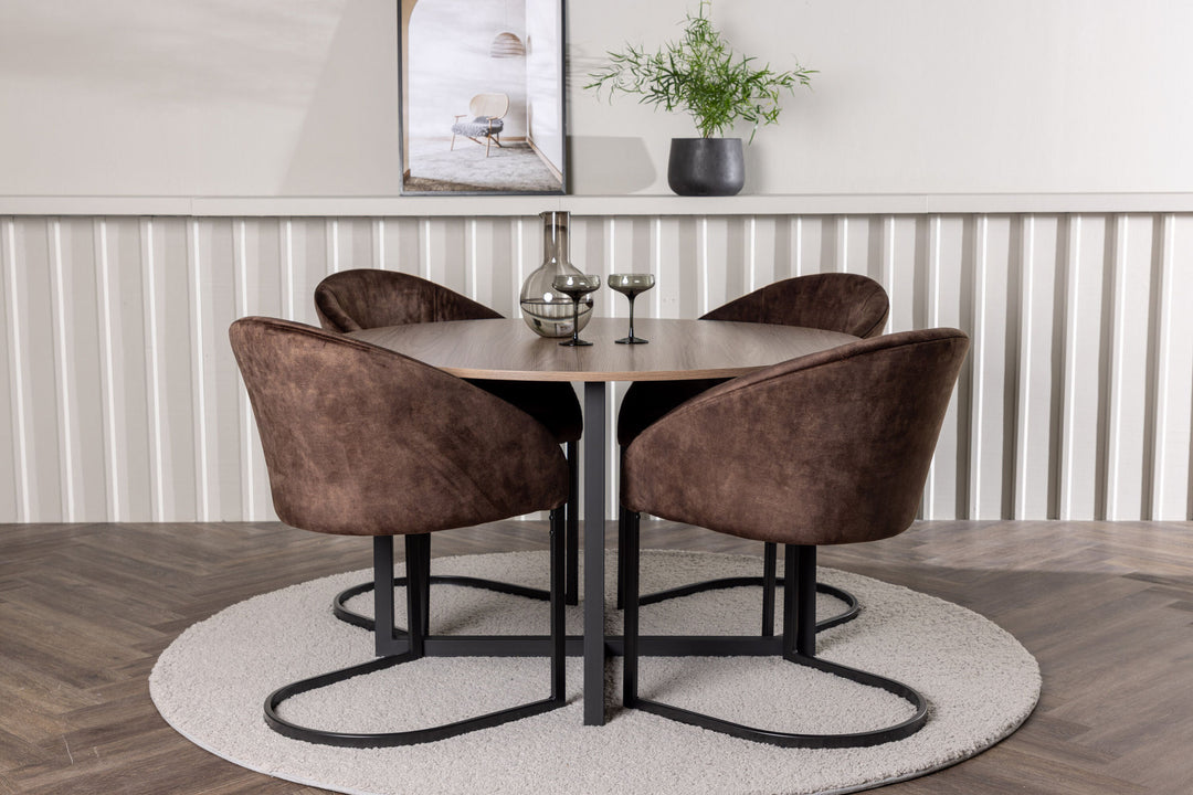Venture Home Durango Dining Table - Black / Walnut MDF +Evening Dining Chair - Matte brown / Brown Fabric _4