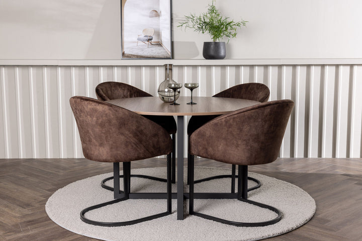Venture Home Durango Dining Table - Black / Walnut MDF +Evening Dining Chair - Matte brown / Brown Fabric _4