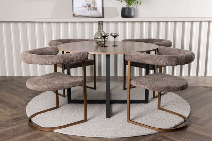 Venture Home Durango Dining Table - Black / Walnut MDF +Morning Dining Chair - Black / Black Boucle _4