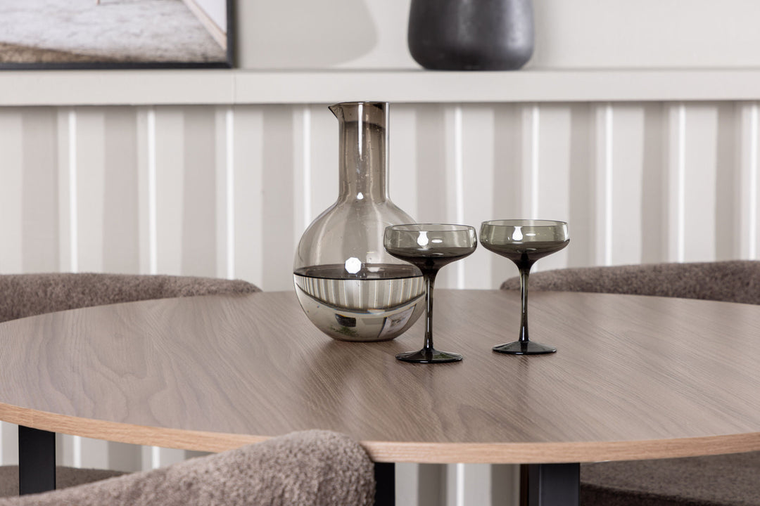Venture Home Durango Dining Table - Black / Walnut MDF +Morning Dining Chair - Black / Black Boucle _4