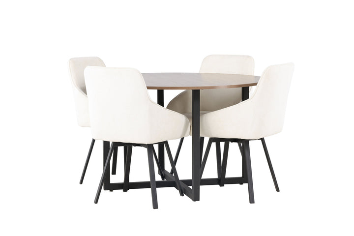 Venture Home Durango Dining Table - Black / Walnut MDF +Rosie Dining Chair - Black / Beige Fabric _4