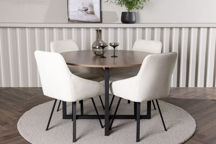 Venture Home Durango Dining Table - Black / Walnut MDF +Rosie Dining Chair - Black / Beige Fabric _4