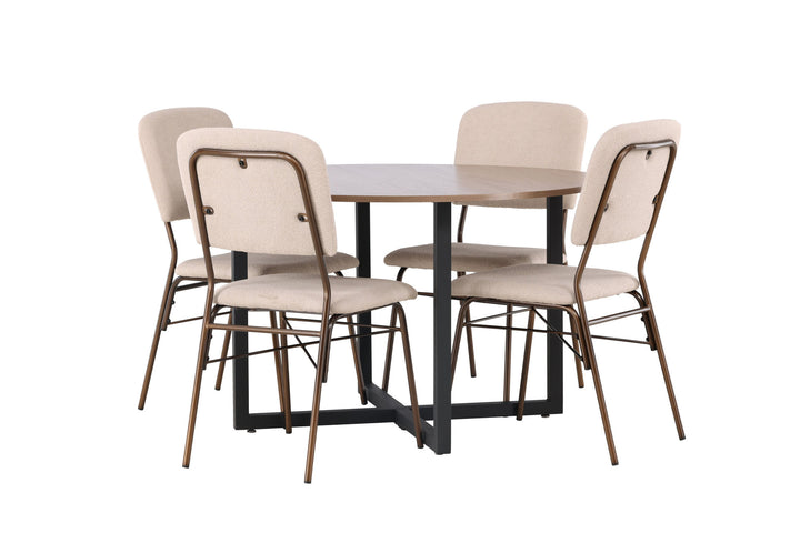 Venture Home Durango Dining Table - Black / Walnut MDF +Seda Dining Chair - Matte brown / Beige Fabric _4