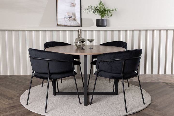 Venture Home Durango Dining Table - Black / Walnut MDF +Selma Dining Chair - Black / Black Velvet _4