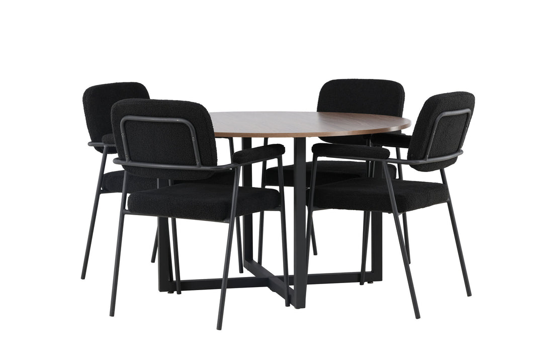 Venture Home Durango Dining Table - Black / Walnut MDF +Yesterday Dining Chair - Black / Black Boucle _4