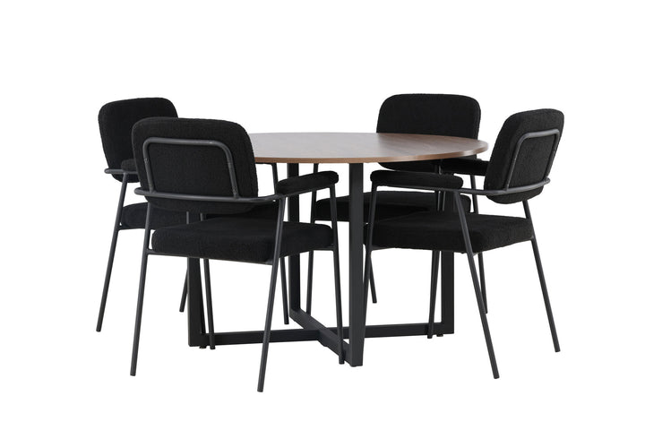 Venture Home Durango Dining Table - Black / Walnut MDF +Yesterday Dining Chair - Black / Black Boucle _4