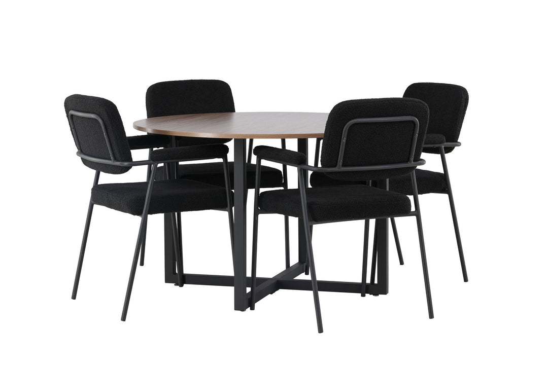 Venture Home Durango Dining Table - Black / Walnut MDF +Yesterday Dining Chair - Black / Black Boucle _4