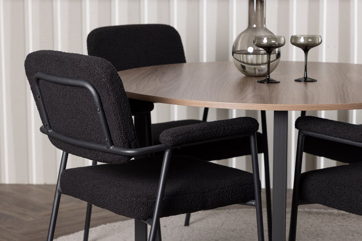 Venture Home Durango Dining Table - Black / Walnut MDF +Yesterday Dining Chair - Black / Black Boucle _4