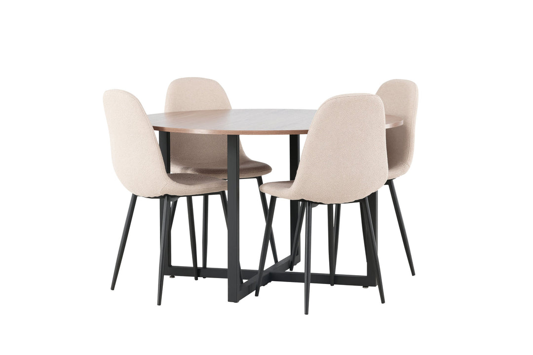 Venture Home Durango Dining Table - Black / Walnut MDF +Polar Dining Chair - Black / Beige Boucle _4