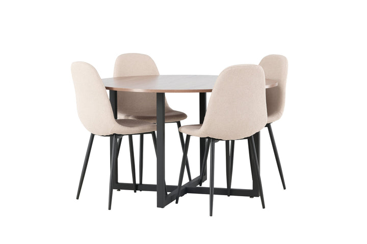 Venture Home Durango Dining Table - Black / Walnut MDF +Polar Dining Chair - Black / Beige Boucle _4