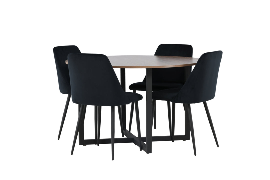Venture Home Durango Dining Table - Black / Walnut MDF +Night Dining Chair - Black / Black Velvet _4