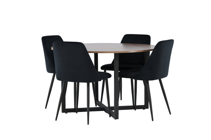 Venture Home Durango Dining Table - Black / Walnut MDF +Night Dining Chair - Black / Black Velvet _4