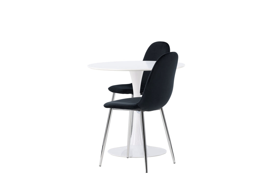 Venture Home Hamden Dining Table - White MDF +Polar Dining Chair - Black Velvet / Chrome _2