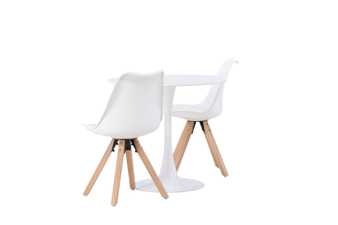 Venture Home Hamden Dining Table - White MDF +Zeno Dining Chair - Nature woodlook / White PP _2