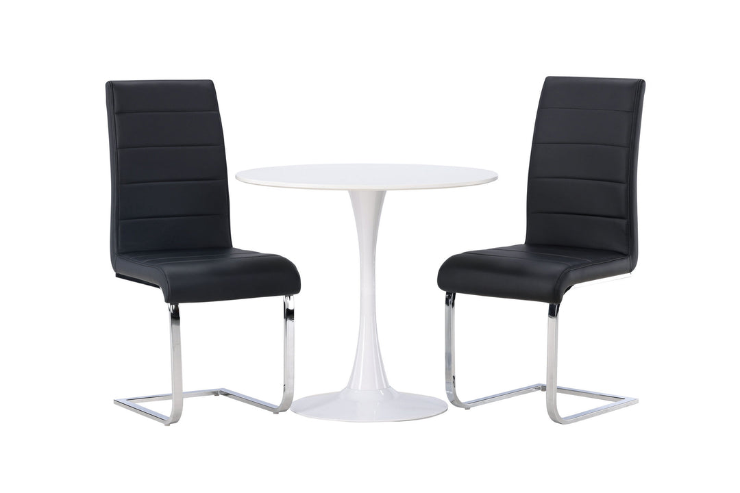 Venture Home Hamden Dining Table - White MDF +Tempo Dining Chair - Chromed leg / Black PU _2