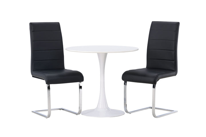 Venture Home Hamden Dining Table - White MDF +Tempo Dining Chair - Chromed leg / Black PU _2