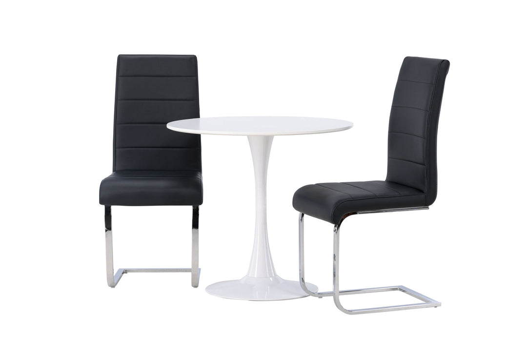 Venture Home Hamden Dining Table - White MDF +Tempo Dining Chair - Chromed leg / Black PU _2