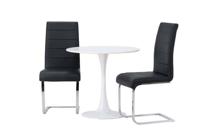 Venture Home Hamden Dining Table - White MDF +Tempo Dining Chair - Chromed leg / Black PU _2