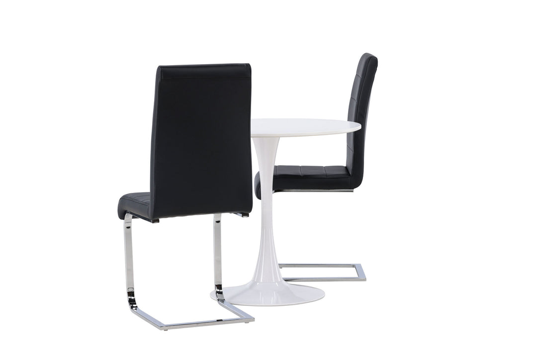 Venture Home Hamden Dining Table - White MDF +Tempo Dining Chair - Chromed leg / Black PU _2