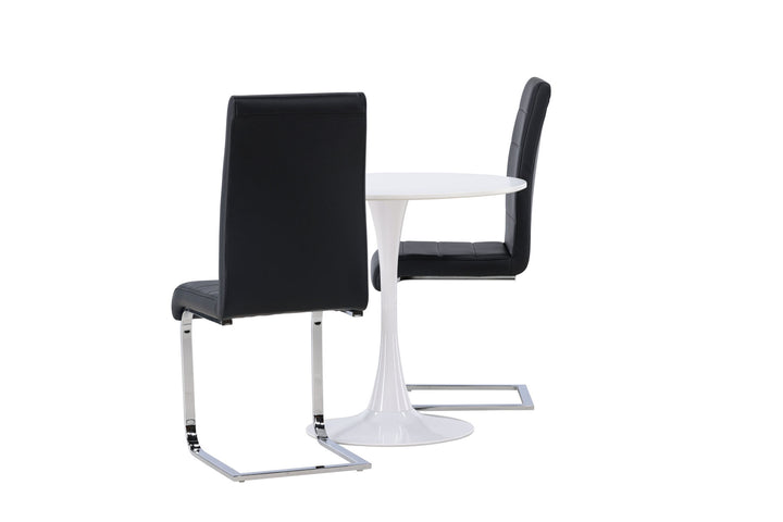 Venture Home Hamden Dining Table - White MDF +Tempo Dining Chair - Chromed leg / Black PU _2