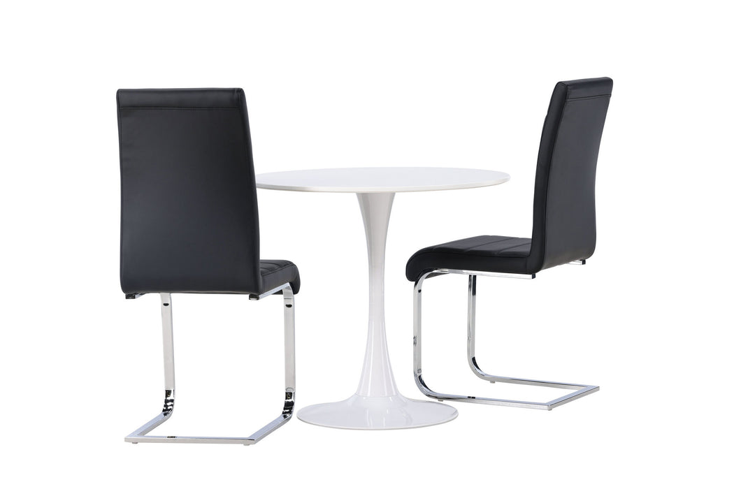 Venture Home Hamden Dining Table - White MDF +Tempo Dining Chair - Chromed leg / Black PU _2