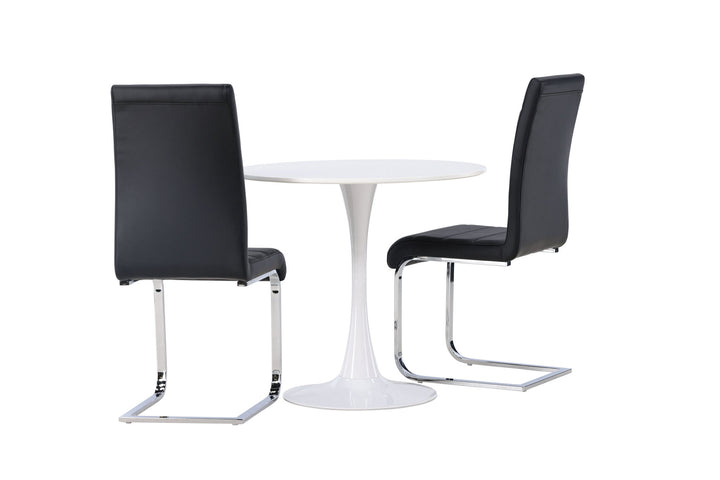 Venture Home Hamden Dining Table - White MDF +Tempo Dining Chair - Chromed leg / Black PU _2