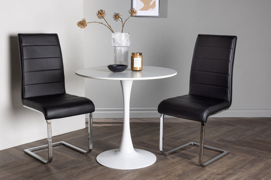 Venture Home Hamden Dining Table - White MDF +Tempo Dining Chair - Chromed leg / Black PU _2
