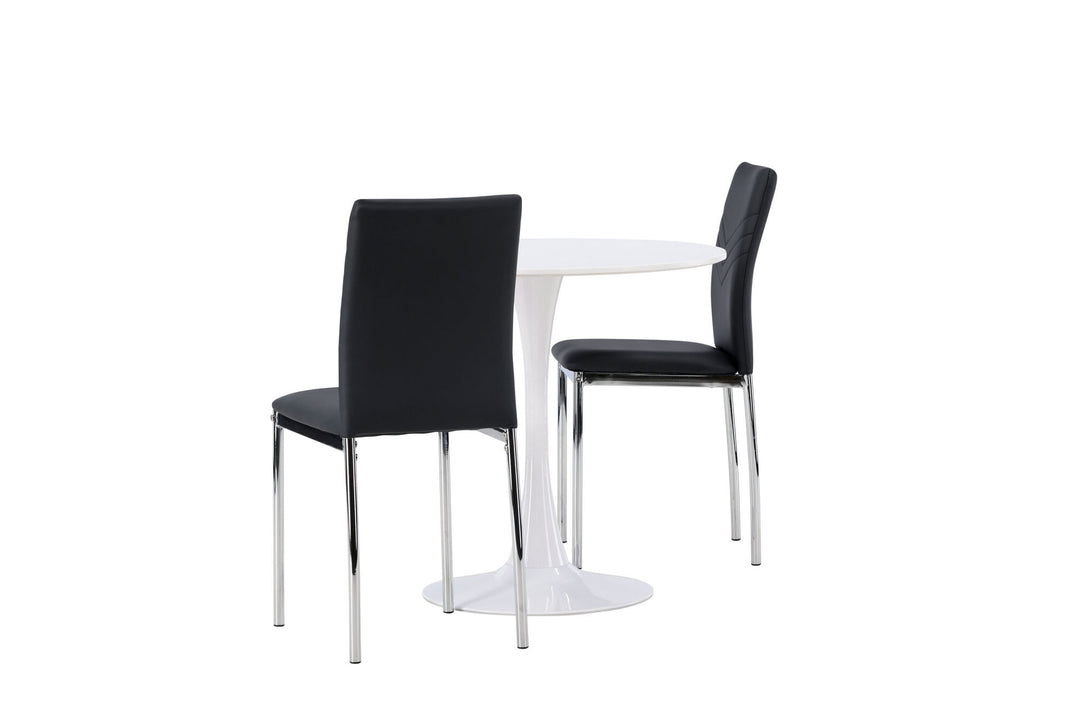 Venture Home Hamden Dining Table - White MDF +Lily Dining Chair - Chromed leg / Black PU _2