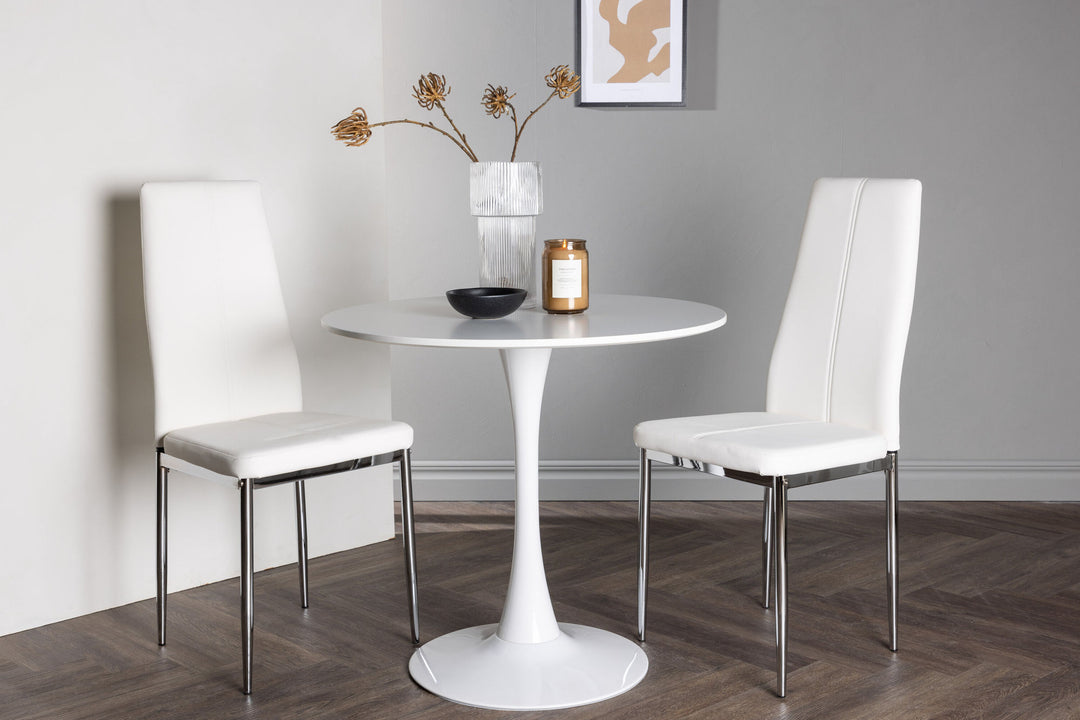 Venture Home Hamden Dining Table - White MDF +Pastill Dining Chair - Silver / White PU _2