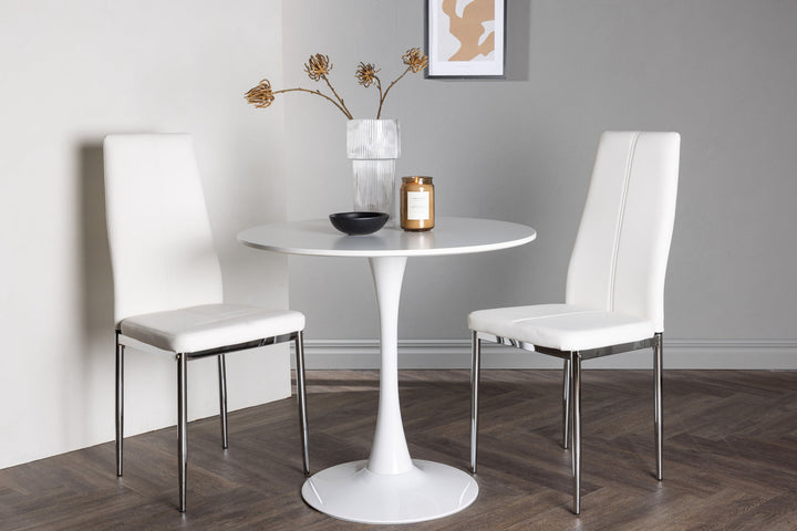 Venture Home Hamden Dining Table - White MDF +Pastill Dining Chair - Silver / White PU _2