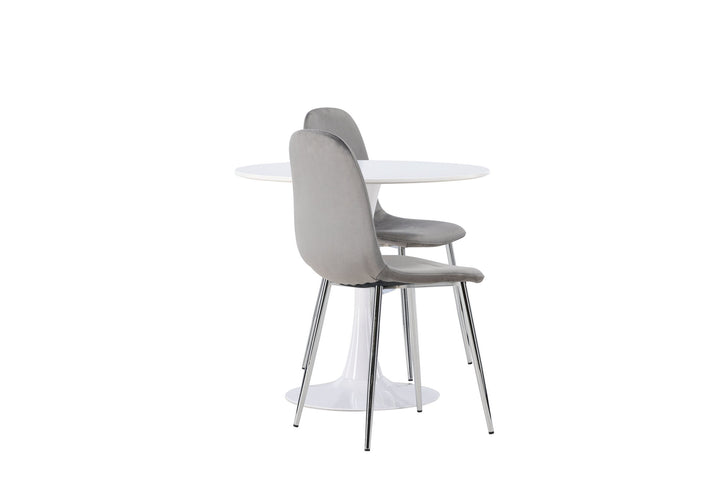 Venture Home Hamden Dining Table - White MDF +Eva Dining Chair - Light grey / Light grey Velvet _2