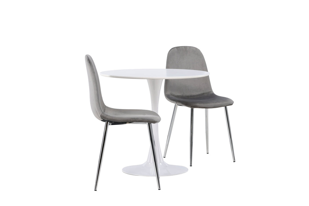 Venture Home Hamden Dining Table - White MDF +Eva Dining Chair - Light grey / Light grey Velvet _2