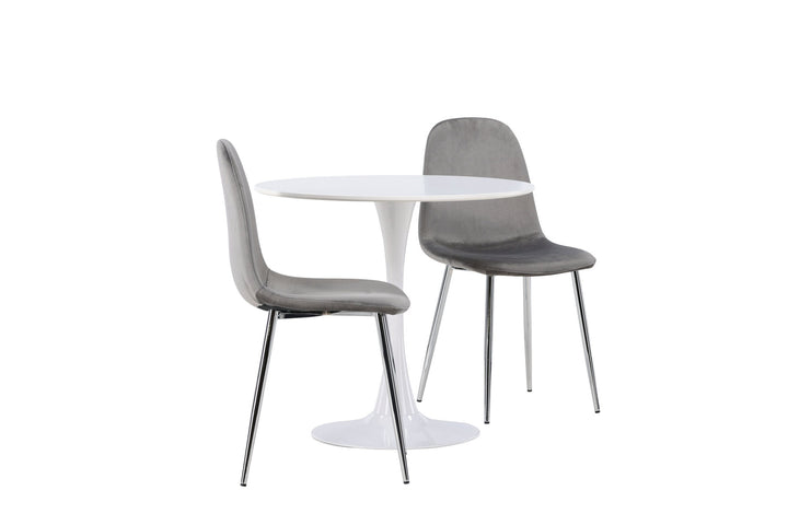 Venture Home Hamden Dining Table - White MDF +Eva Dining Chair - Light grey / Light grey Velvet _2