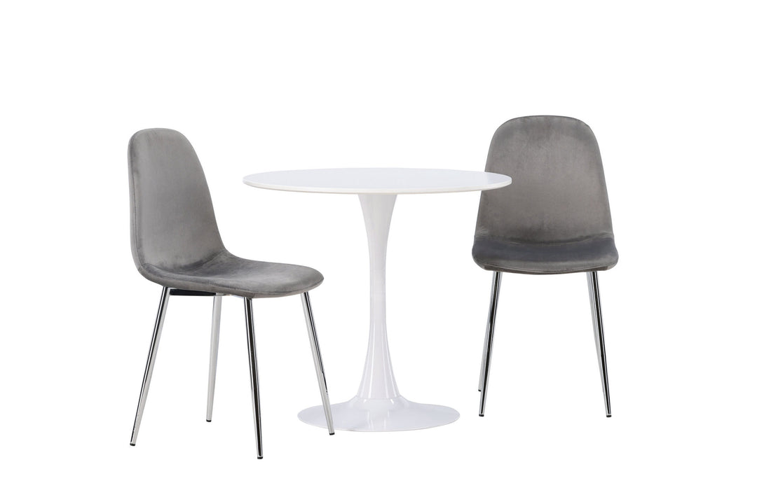 Venture Home Hamden Dining Table - White MDF +Eva Dining Chair - Light grey / Light grey Velvet _2