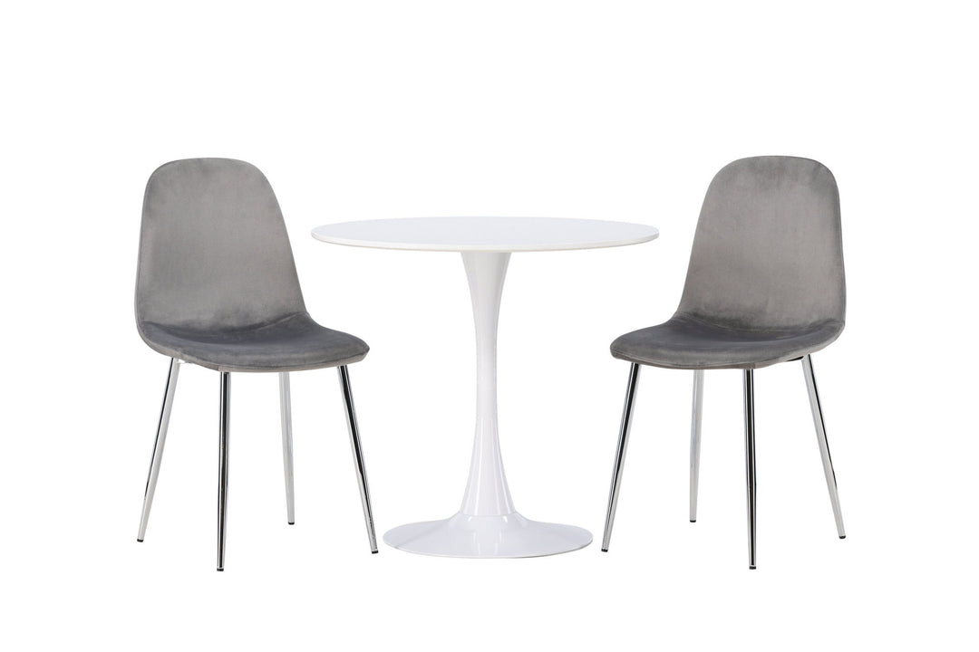 Venture Home Hamden Dining Table - White MDF +Eva Dining Chair - Light grey / Light grey Velvet _2