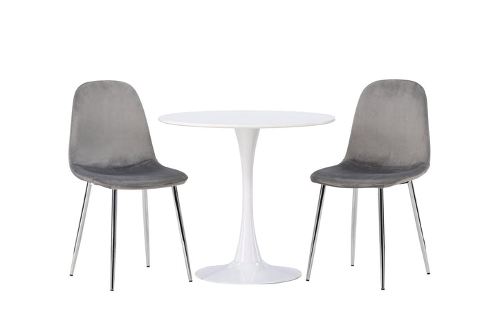 Venture Home Hamden Dining Table - White MDF +Eva Dining Chair - Light grey / Light grey Velvet _2