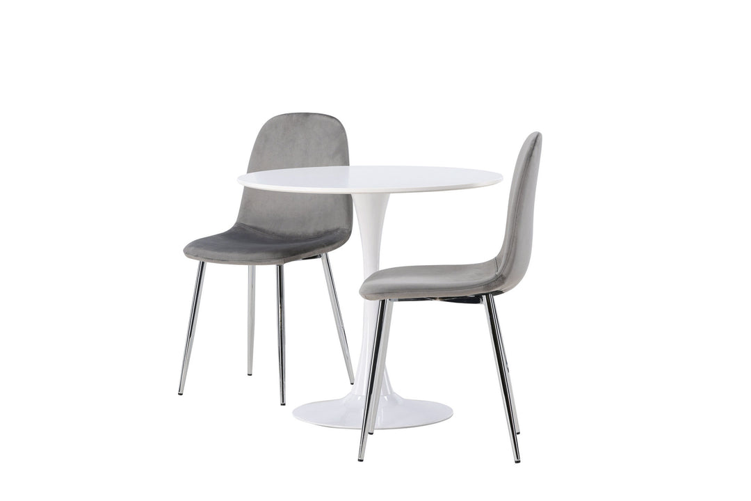 Venture Home Hamden Dining Table - White MDF +Eva Dining Chair - Light grey / Light grey Velvet _2