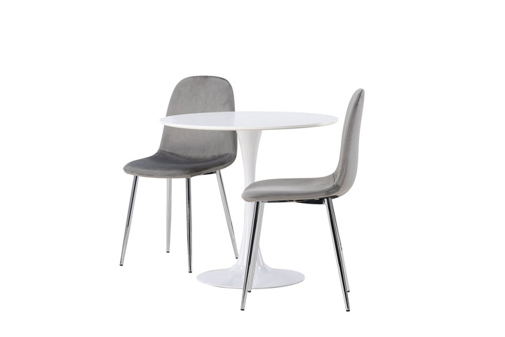 Venture Home Hamden Dining Table - White MDF +Eva Dining Chair - Light grey / Light grey Velvet _2