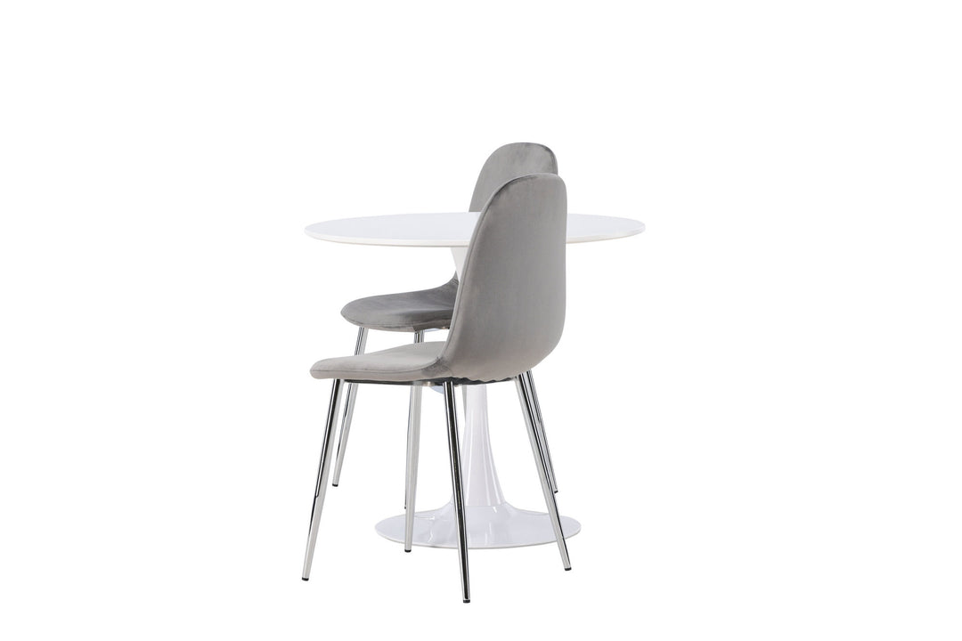 Venture Home Hamden Dining Table - White MDF +Eva Dining Chair - Light grey / Light grey Velvet _2