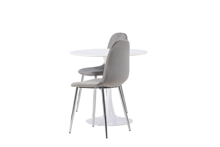 Venture Home Hamden Dining Table - White MDF +Eva Dining Chair - Light grey / Light grey Velvet _2