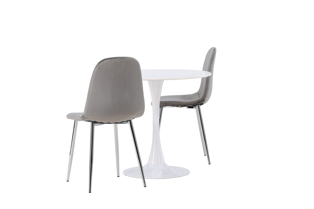 Venture Home Hamden Dining Table - White MDF +Eva Dining Chair - Light grey / Light grey Velvet _2