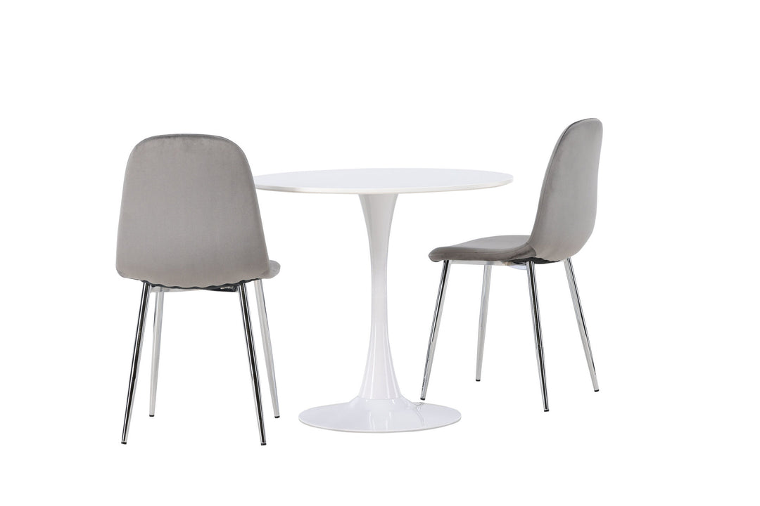 Venture Home Hamden Dining Table - White MDF +Eva Dining Chair - Light grey / Light grey Velvet _2
