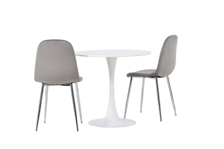 Venture Home Hamden Dining Table - White MDF +Eva Dining Chair - Light grey / Light grey Velvet _2