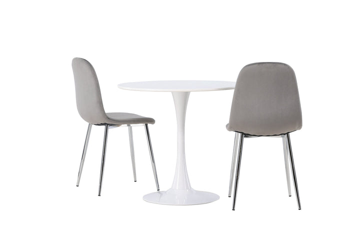 Venture Home Hamden Dining Table - White MDF +Eva Dining Chair - Light grey / Light grey Velvet _2