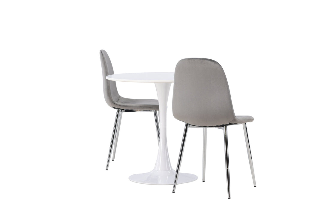 Venture Home Hamden Dining Table - White MDF +Eva Dining Chair - Light grey / Light grey Velvet _2
