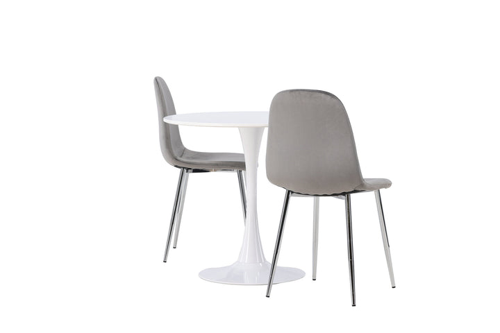 Venture Home Hamden Dining Table - White MDF +Eva Dining Chair - Light grey / Light grey Velvet _2