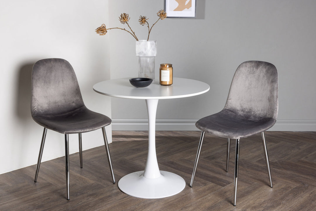 Venture Home Hamden Dining Table - White MDF +Eva Dining Chair - Light grey / Light grey Velvet _2