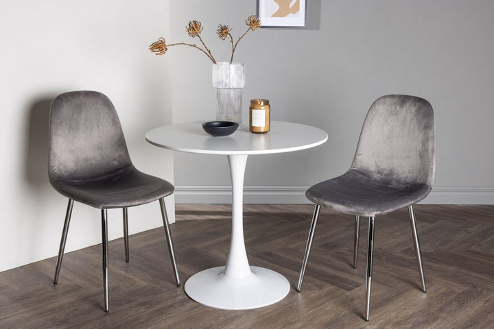 Venture Home Hamden Dining Table - White MDF +Eva Dining Chair - Light grey / Light grey Velvet _2